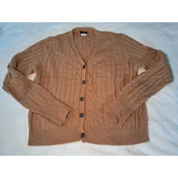 J.Crew Angora & Wool Blend Brown Cable Knit V-Neck Cardigan Pockets Size M - Picture 6 of 9
